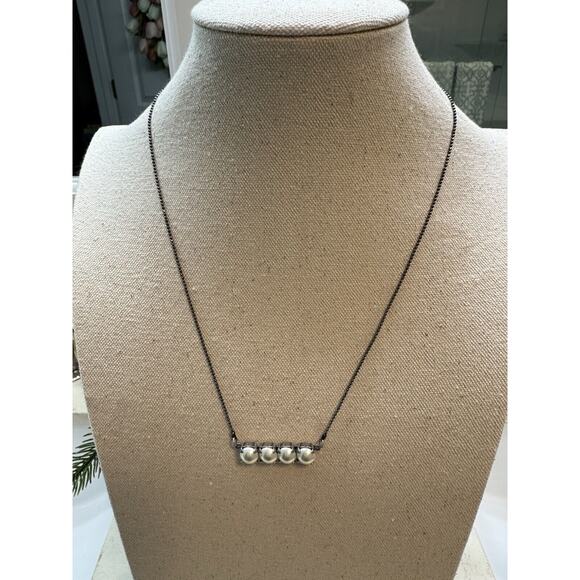 Lanna Jayne’s Faux Pearl Bar Necklace 18” With 3” Extender Silver Preowned - Picture 1 of 7